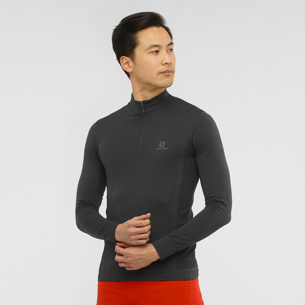 Salomon Singapore Mens Midlayers - ESSENTIAL SEAMLESS Black | 02641-BNVQ